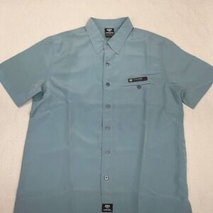 Pelle Pelle Mens Short Sleeve Button Up Shirt Blue Polyester Urban Streetwear L